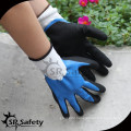 SRSAFETY fully dipped blue nitrile and black micro finish nitrile on palm gloves